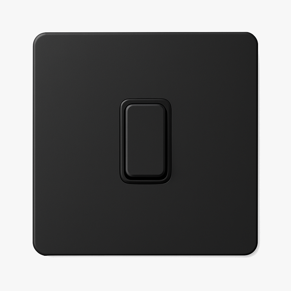 Interrupteur simple 1 voie en acier noir mat bords arrondis