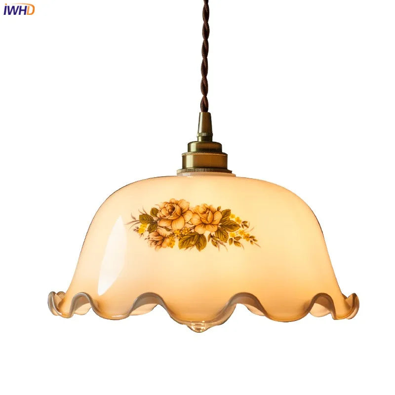 suspension vintage en verre fleur led pour intérieur