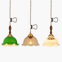 suspension Vintage verre craquelé en cuivre en bois maison éclairage intérieur chambre salon moderne LED