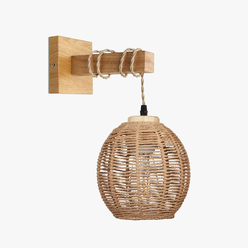 Applique murale rétro japonaise avec boule rotin suspendue