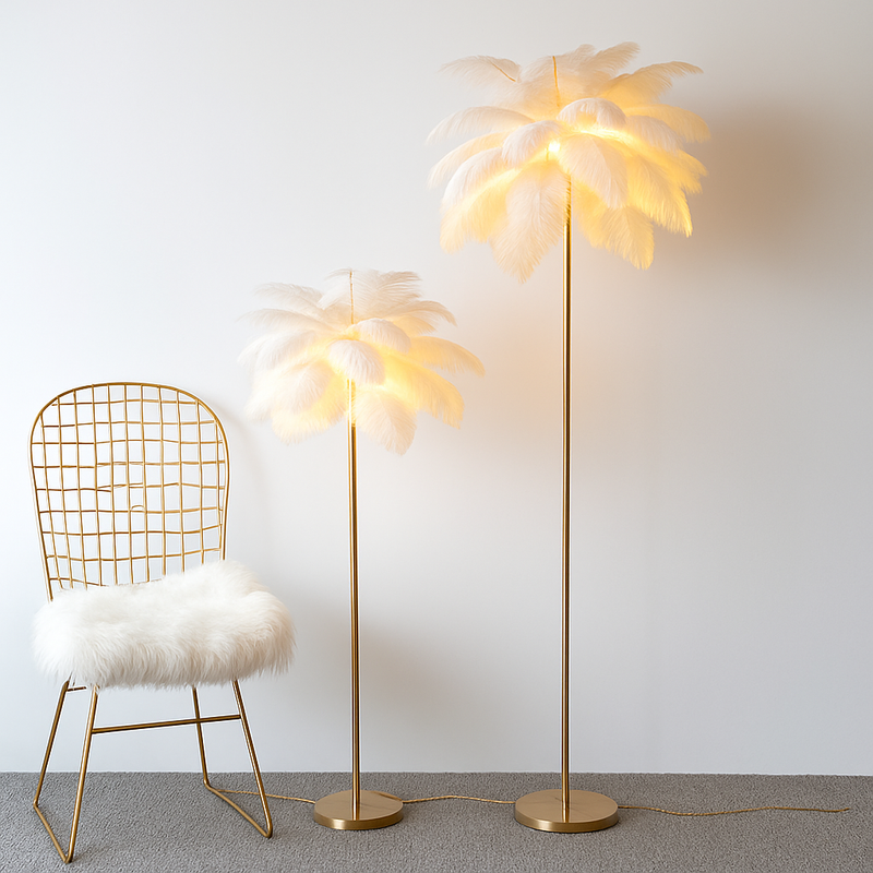 lampadaire décoratif nordique avec plumes d'autruche et éclairage led