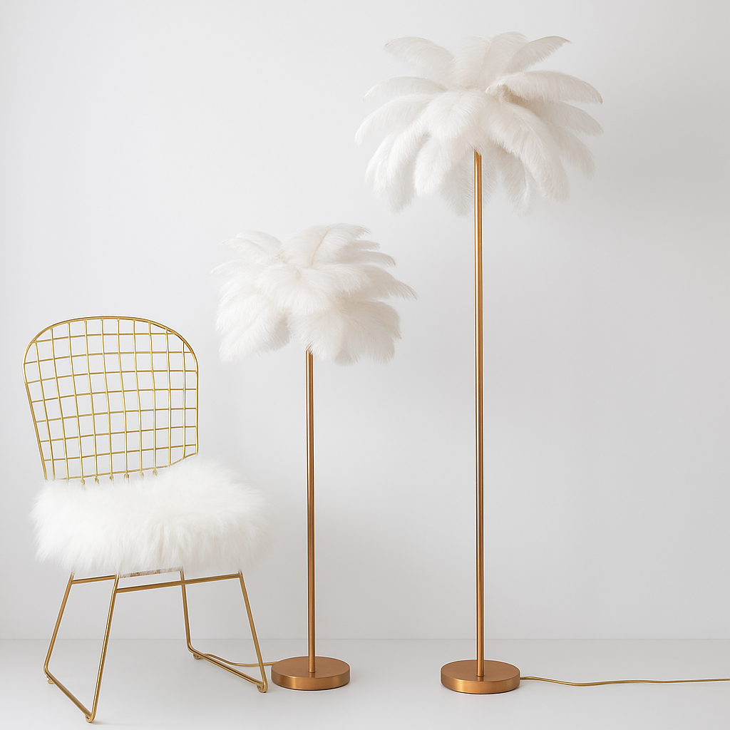 lampadaire décoratif nordique avec plumes d'autruche et éclairage led - vue 6 sur 15