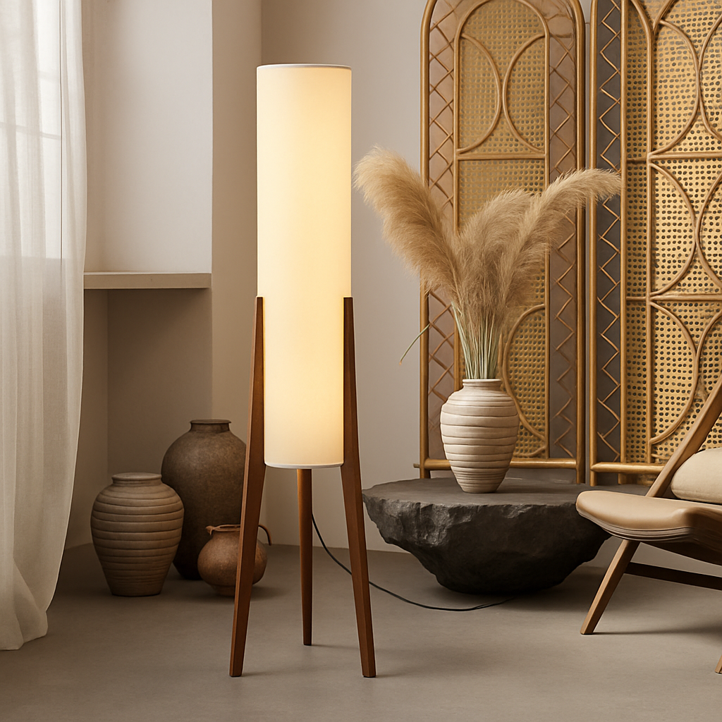Lampadaire en bois massif Art nordique Simple abat-jour moderne tissu chambre salon décor lecture restaurant salon standin - vue 4 sur 8