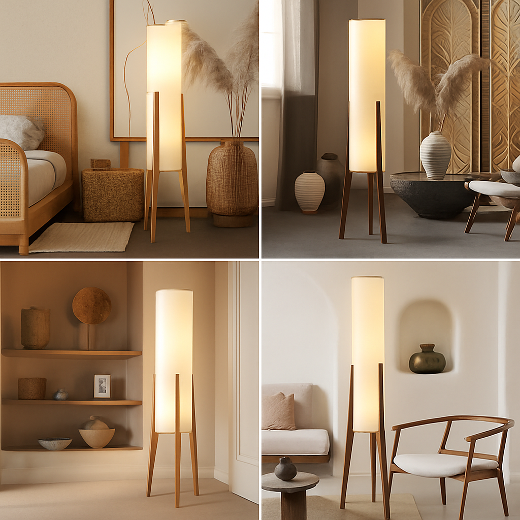 Lampadaire en bois massif Art nordique Simple abat-jour moderne tissu chambre salon décor lecture restaurant salon standin - vue 6 sur 8