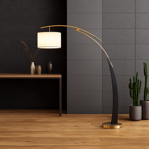 lampadaire en tissu à bras long sur pied en métal