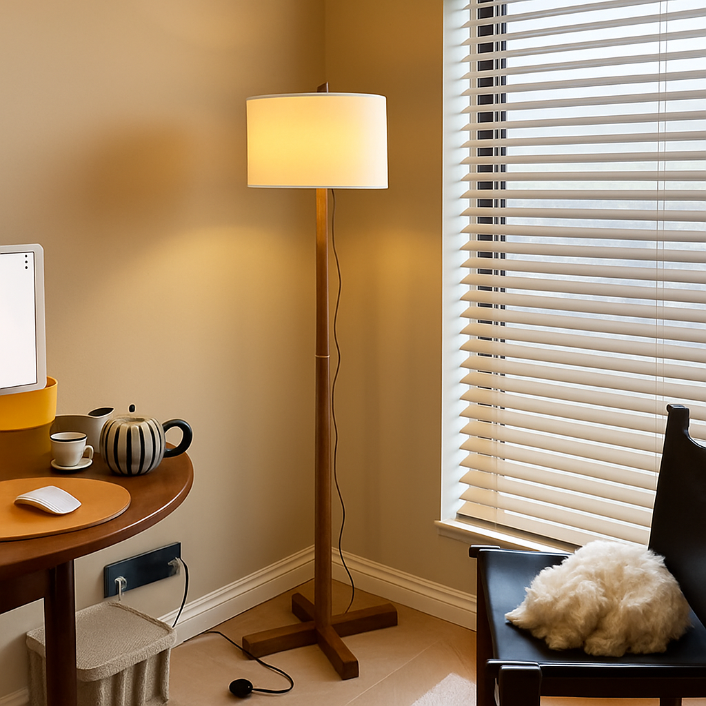 Lampadaire Nordique Wabi Sabi En Bois Massif Tissu Abat-Jour Led Salon Chambre Décor À La Maison Canapé Coin Lampe Sur Pied - vue 4 sur 8