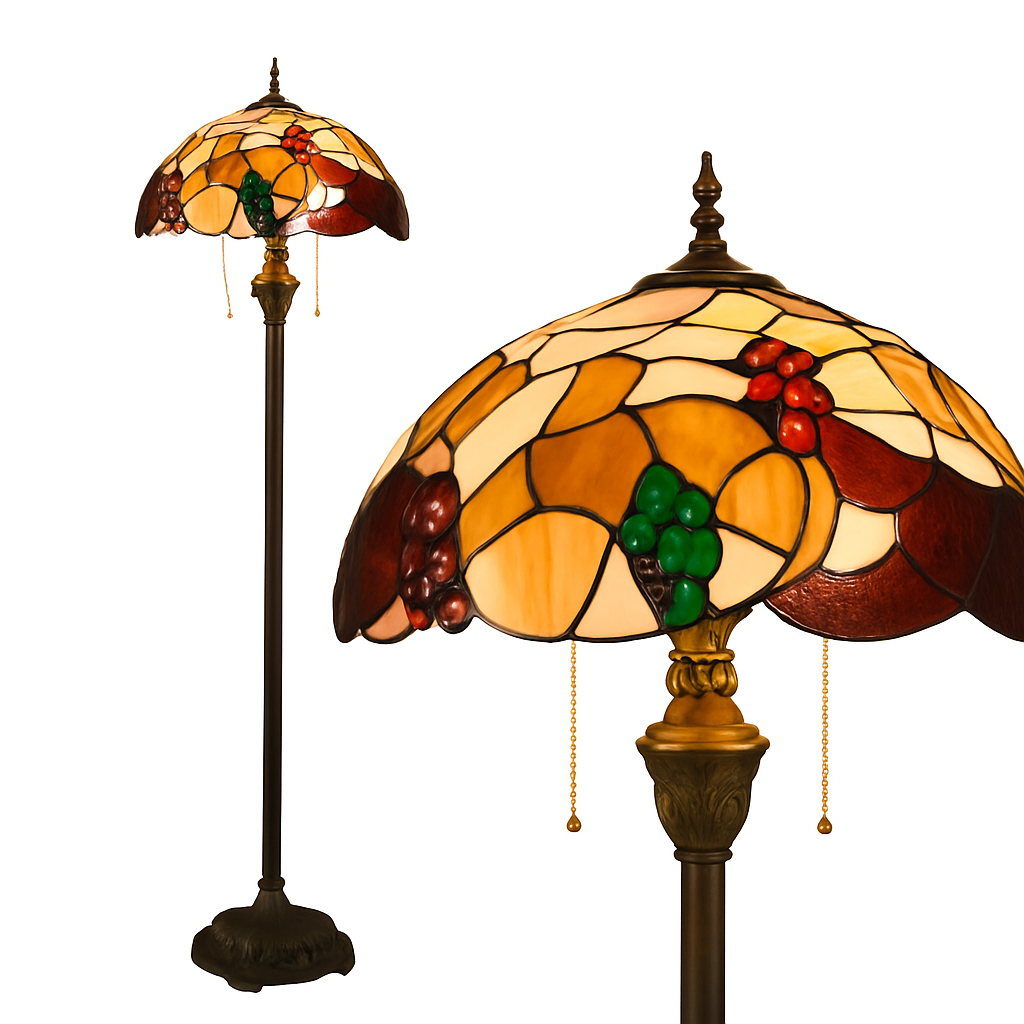 Lampadaire tiffany avec abat-jour en verre vitrail orange - vue 4 sur 5
