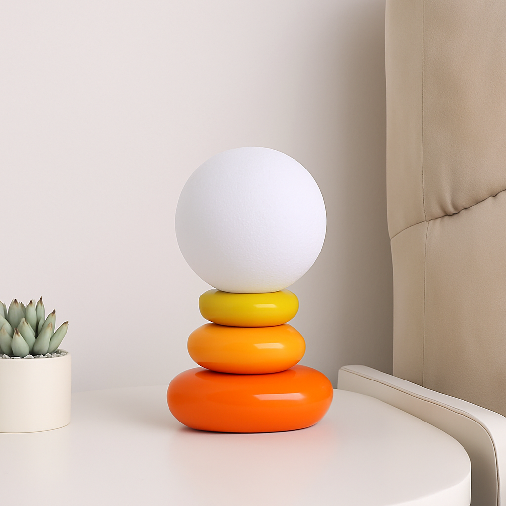 lampe de chevet créative en pierre empilée nordique ambiance lumineuse - vue 4 sur 7