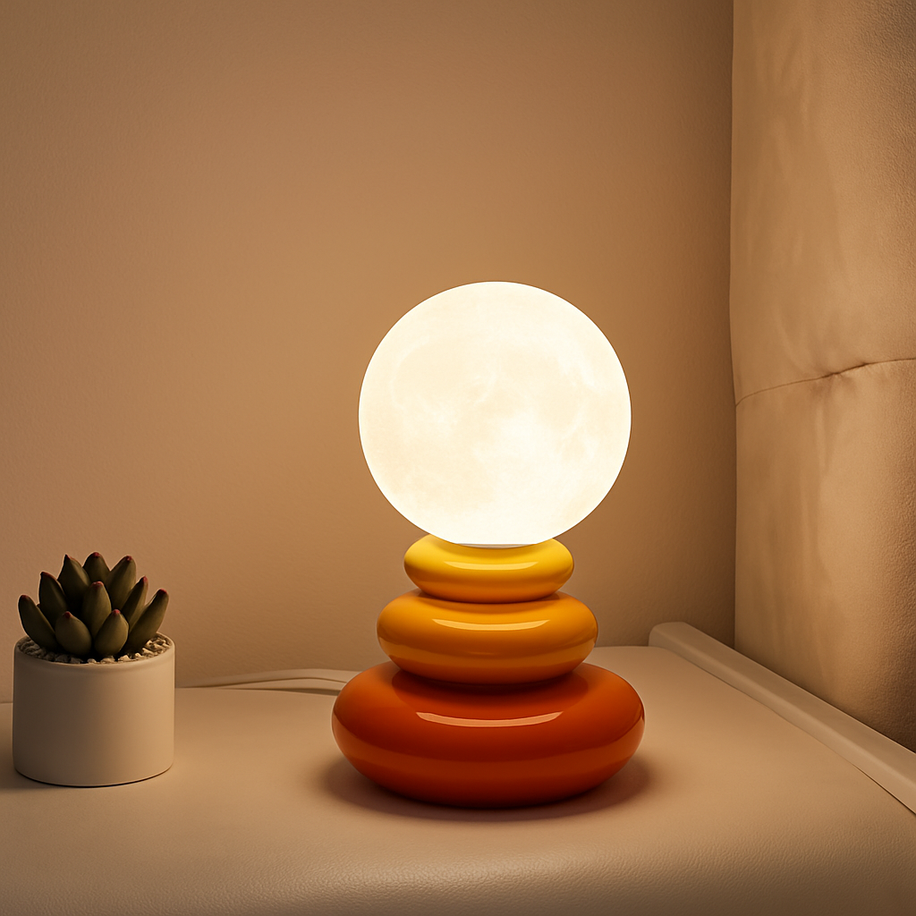 lampe de chevet créative en pierre empilée nordique ambiance lumineuse - vue 6 sur 7