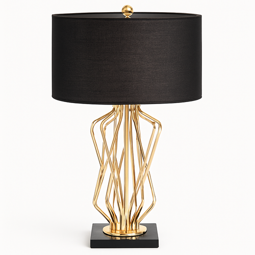 Lampe de chevet à pied design doré et abat-jour en tissu
