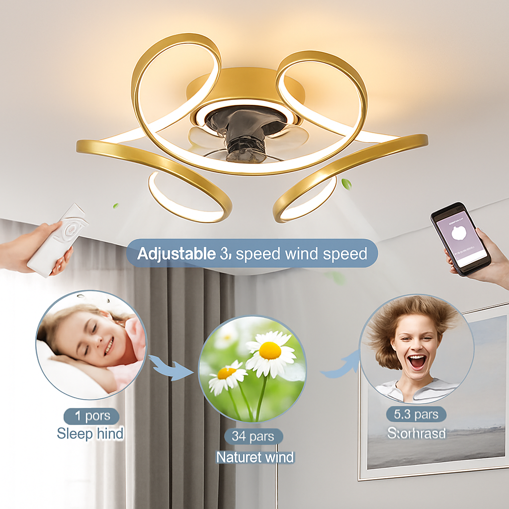lampe à led moderne avec ventilateur de plafond et télécommande - vue 6 sur 9