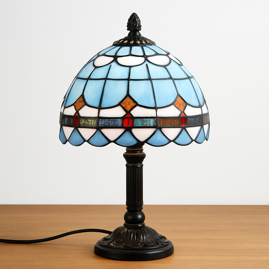 lampe à poser rétro style méditerranéen en vitrail - vue 5 sur 34