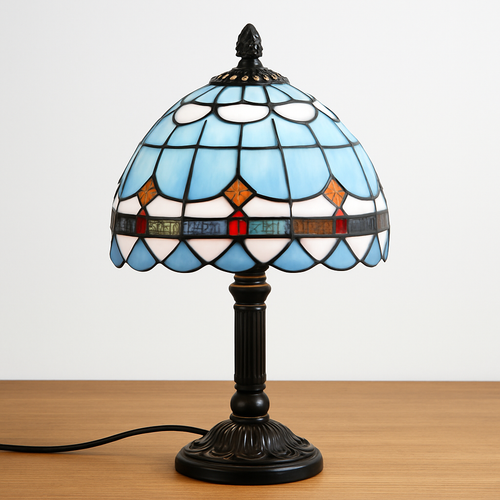 lampe à poser rétro style méditerranéen en vitrail