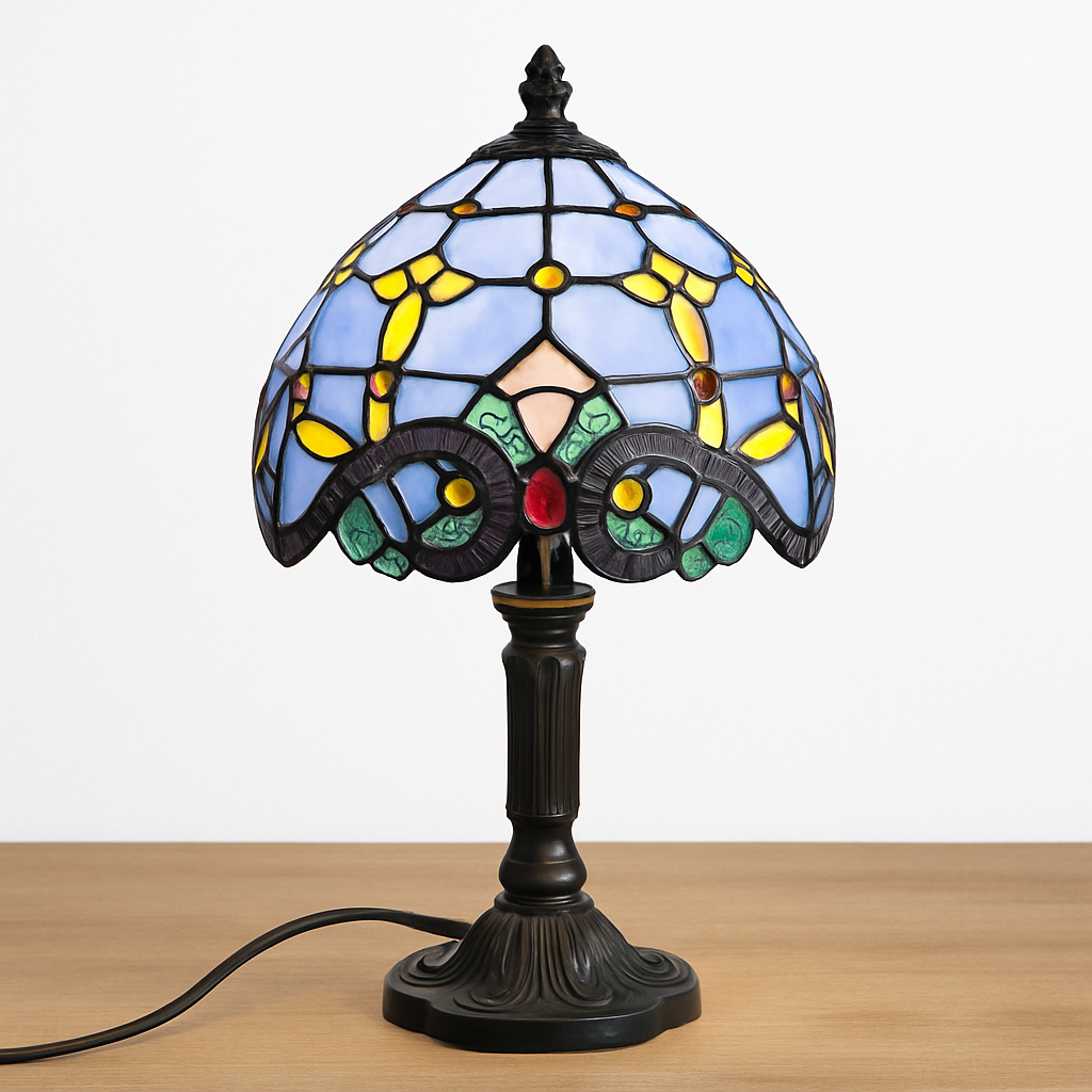 lampe à poser rétro style méditerranéen en vitrail - vue 6 sur 34