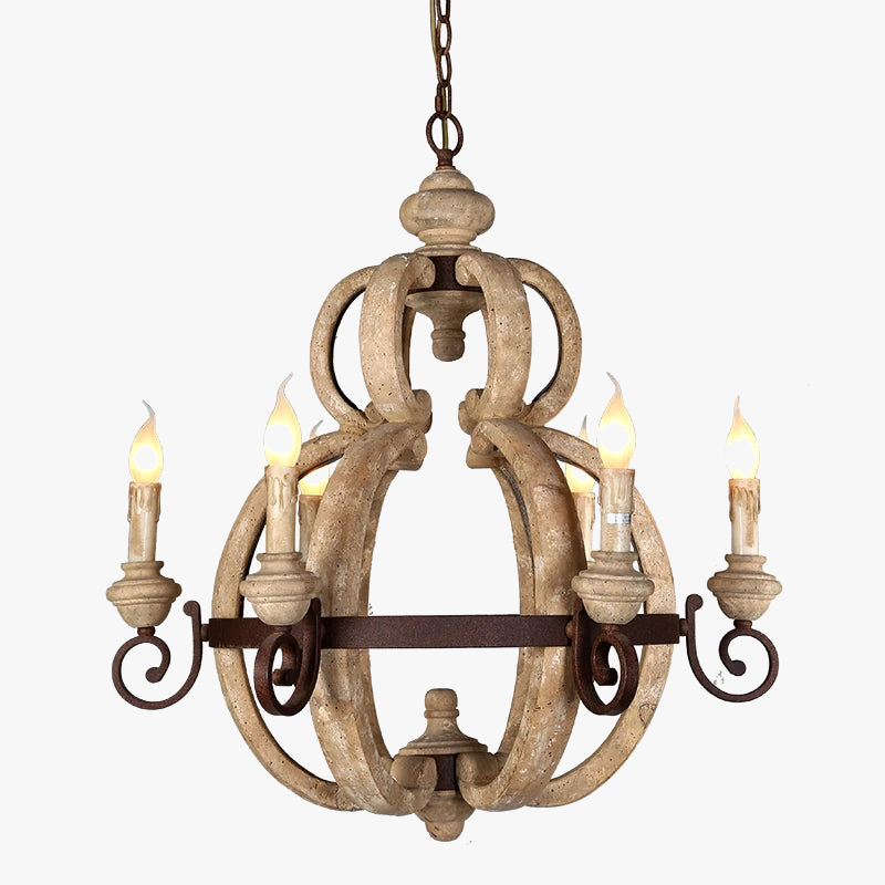 Lustre vintage rustique bois avec 6 lumières décorative
