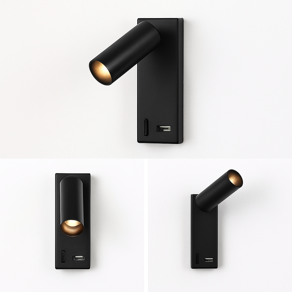 Led 3W applique avec interrupteur noir et blanc Bronze créatif avec USB applique avec pour chambre chevet - vue 6 sur 12