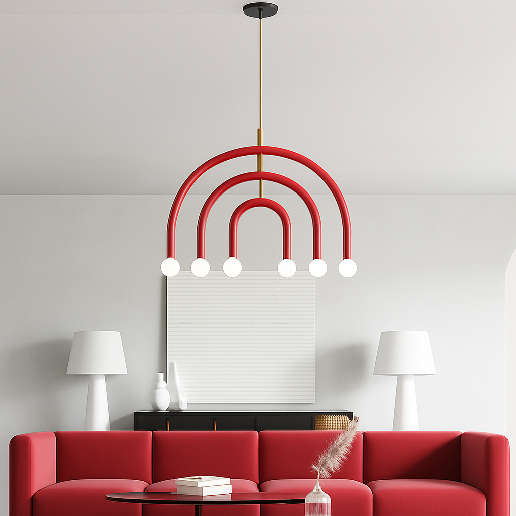 Lustre arc-en-ciel créatif LED Suspension en métal coloré pour chambre salon Restaurant café Art salle à manger suspension - vue 4 sur 23