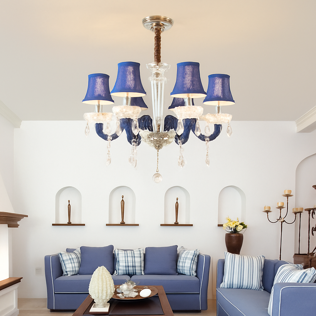 Lustre baroque à LED avec abat-jour en verre cristal et tissu Royal - vue 4 sur 9