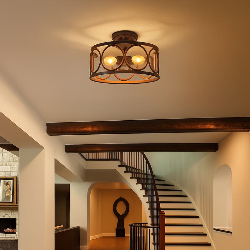 Lustre circulaire industriel américain ferme rétro fer Art Grain de bois pour Restaurant maison chambre plafonnier décor à la maison