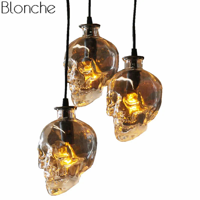 lustre crâne en verre transparent décoration vintage pour bar ou restaurant