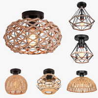 lustre de plafond encastré en rotin vintage rustique