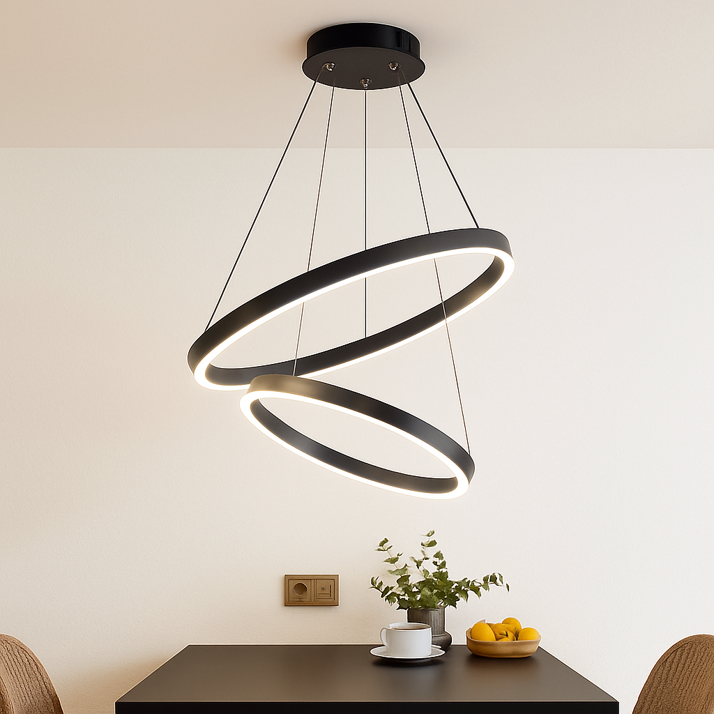Lustre design cercles entrelacés (noir ou blanc) - vue 5 sur 9