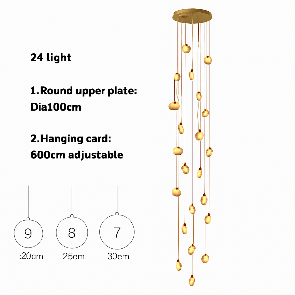 lustre design en marbre doré avec éclairage led tendance 2024 - vue 21 sur 25