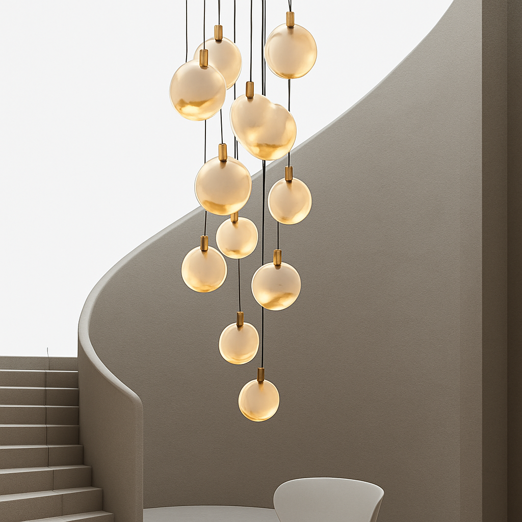 lustre design en marbre doré avec éclairage led tendance 2024 - vue 6 sur 25
