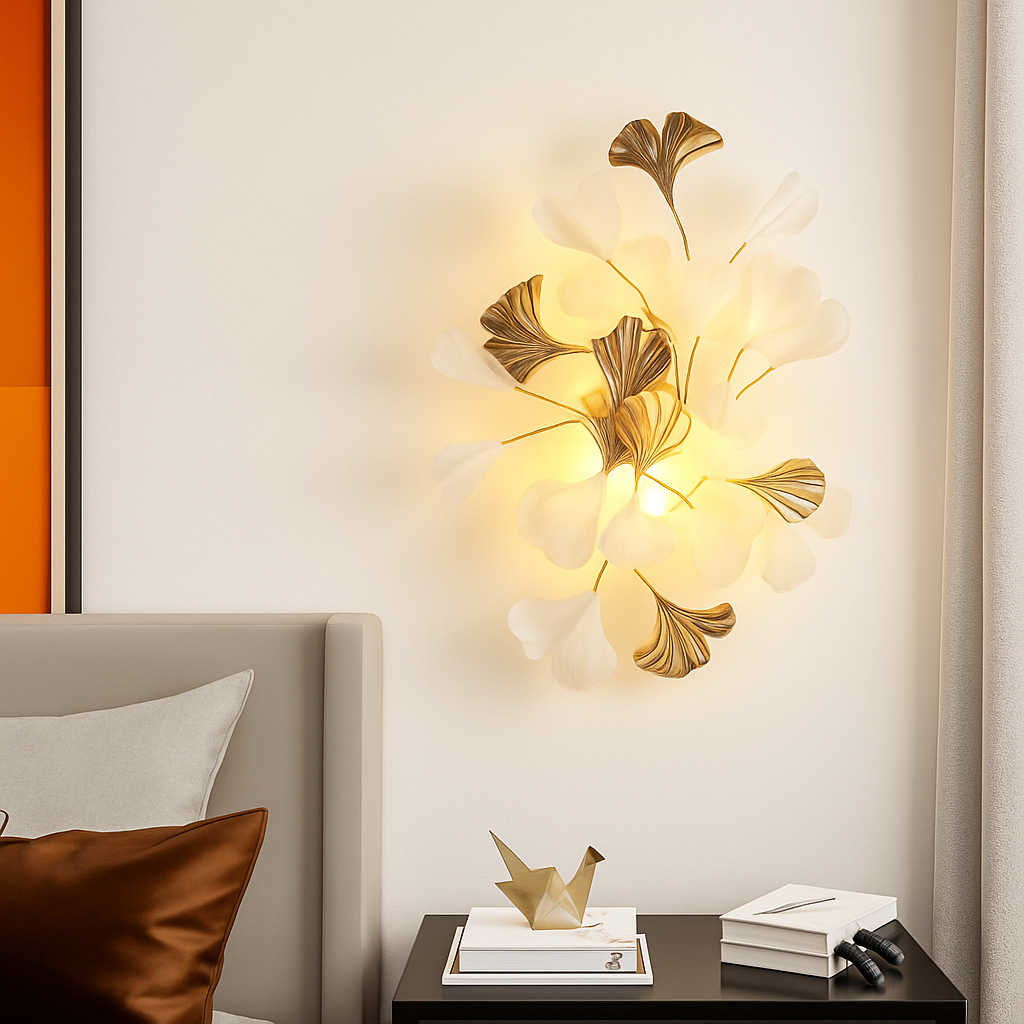 Lustre design Feuilles de céramique de luxe et Branches d'or - vue 5 sur 17