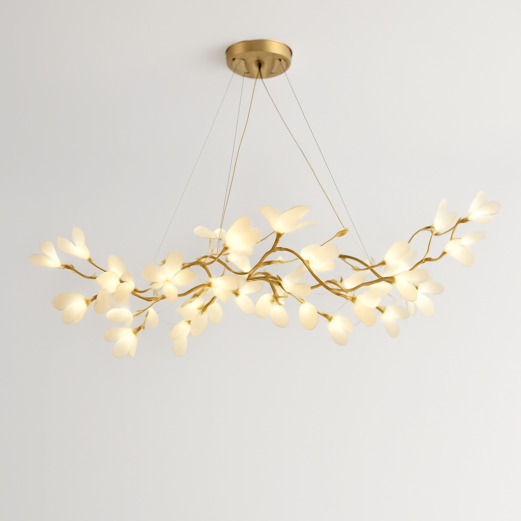 Lustre design Feuilles de céramique de luxe et Branches d'or - vue 6 sur 17