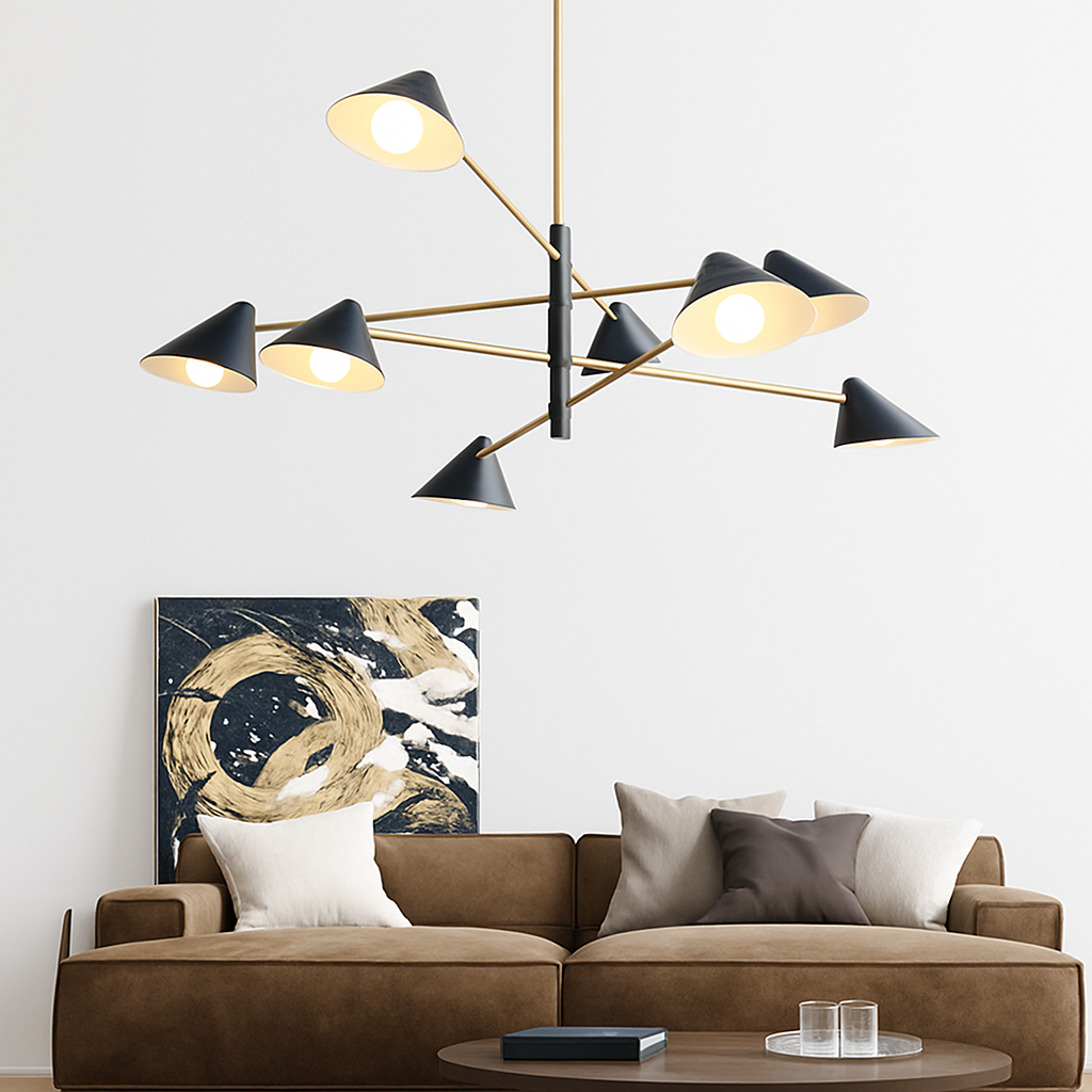 Lustre design à LED avec plusieurs abat-jours triangles style Loft - vue 3 sur 7