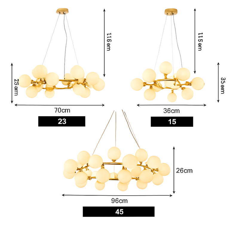 Lustre design à LED en métal avec plusieurs boules en verre Magic