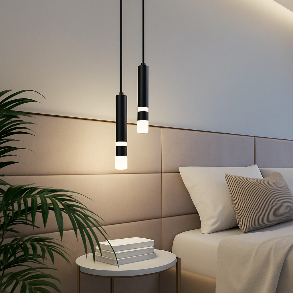 Lustre design LED tube lumineux doré ou noir Amias - vue 3 sur 12