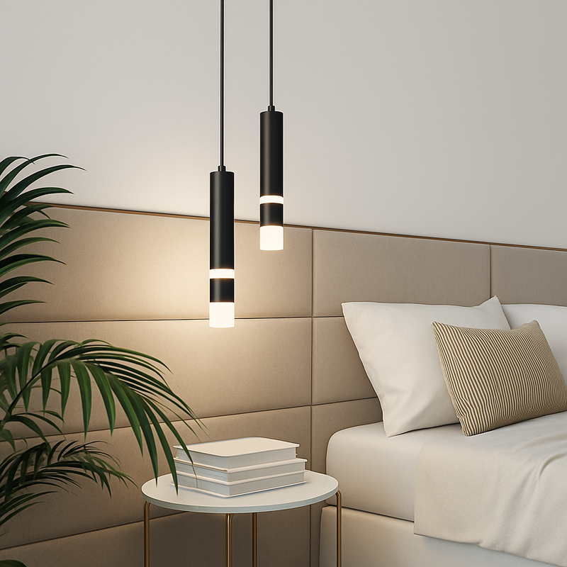 Lustre design LED tube lumineux doré ou noir Amias