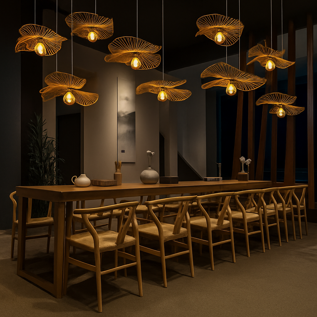 lustre en bambou artisanal style chinois pour décoration intérieure - vue 5 sur 7