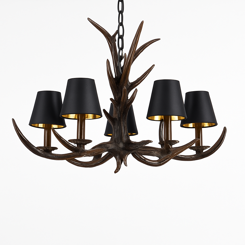 lustre en bois de cerf style vintage pour intérieur rustique - vue 5 sur 14
