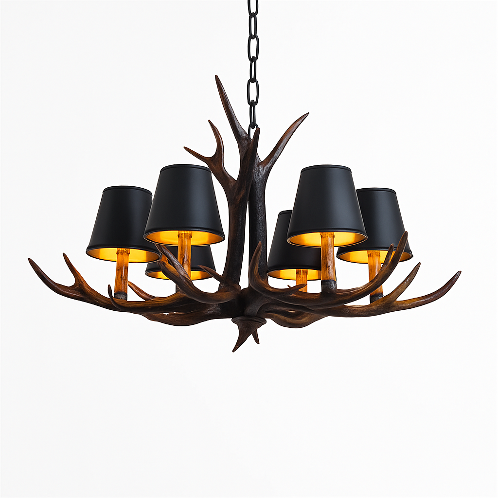 lustre en bois de cerf style vintage pour intérieur rustique - vue 6 sur 14