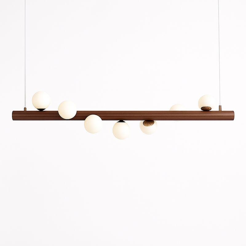Lustre en bois LED avec plusieurs sphères au style scandinave