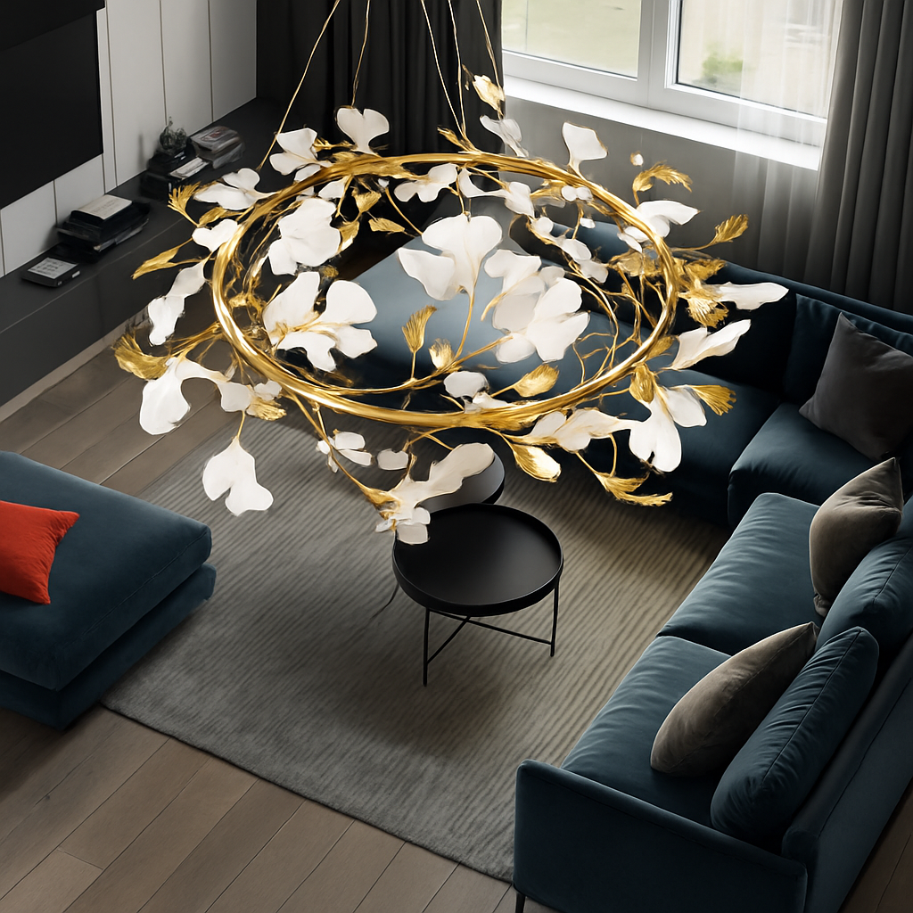 lustre en feuille de ginkgo pour décoration intérieure - vue 5 sur 9