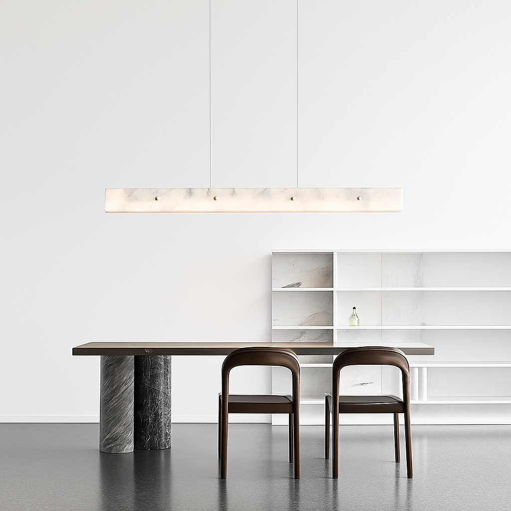 Kronleuchter aus Marmor und Edelstahl, dimmbar, LED - vue 3 sur 10