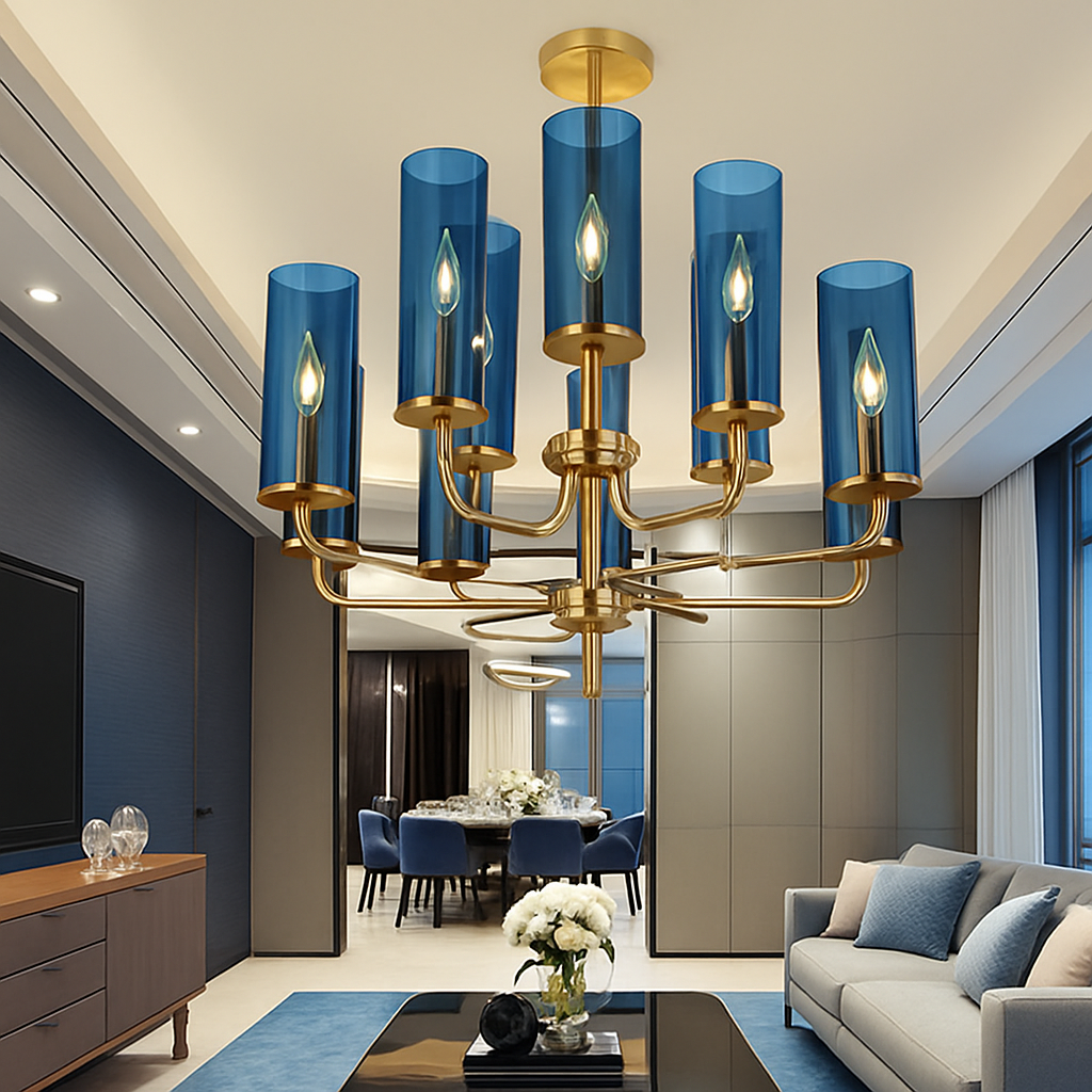lustre en verre moderne 6 à 15 têtes design nordique luminaire intérieur - vue 5 sur 16
