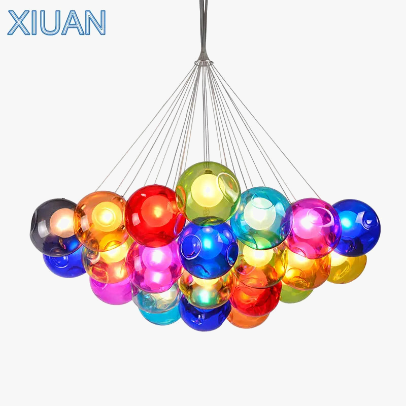 lustre en verre soufflé créatif avec appliques colorées led g4 suspendues