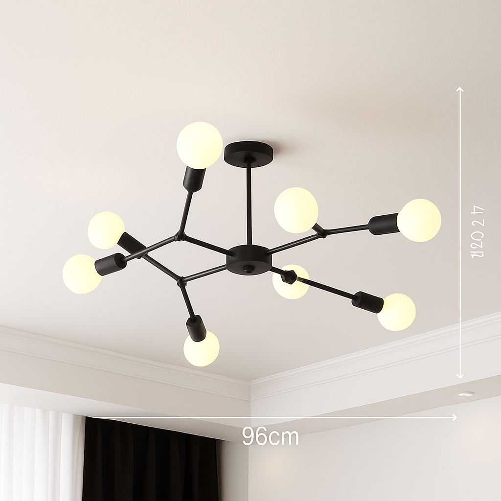 Lustre industriel LED avec plusieurs branches métalliques Rally - vue 10 sur 15