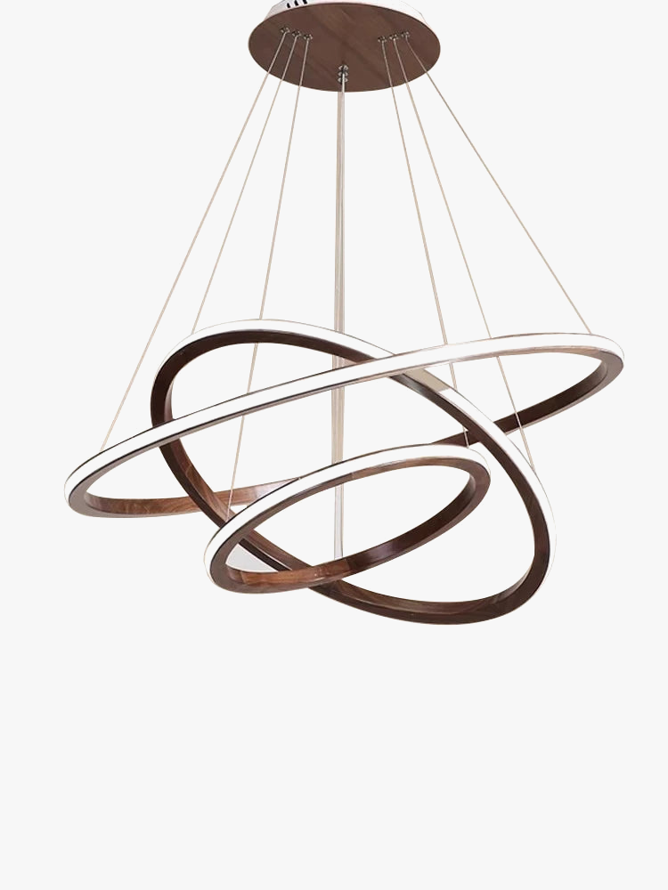 lustre led design moderne en bois anneau décoration rétro