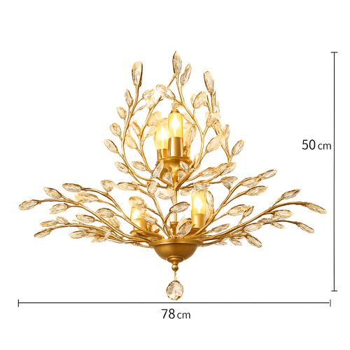 Lustre LED en cristal doré à feuilles