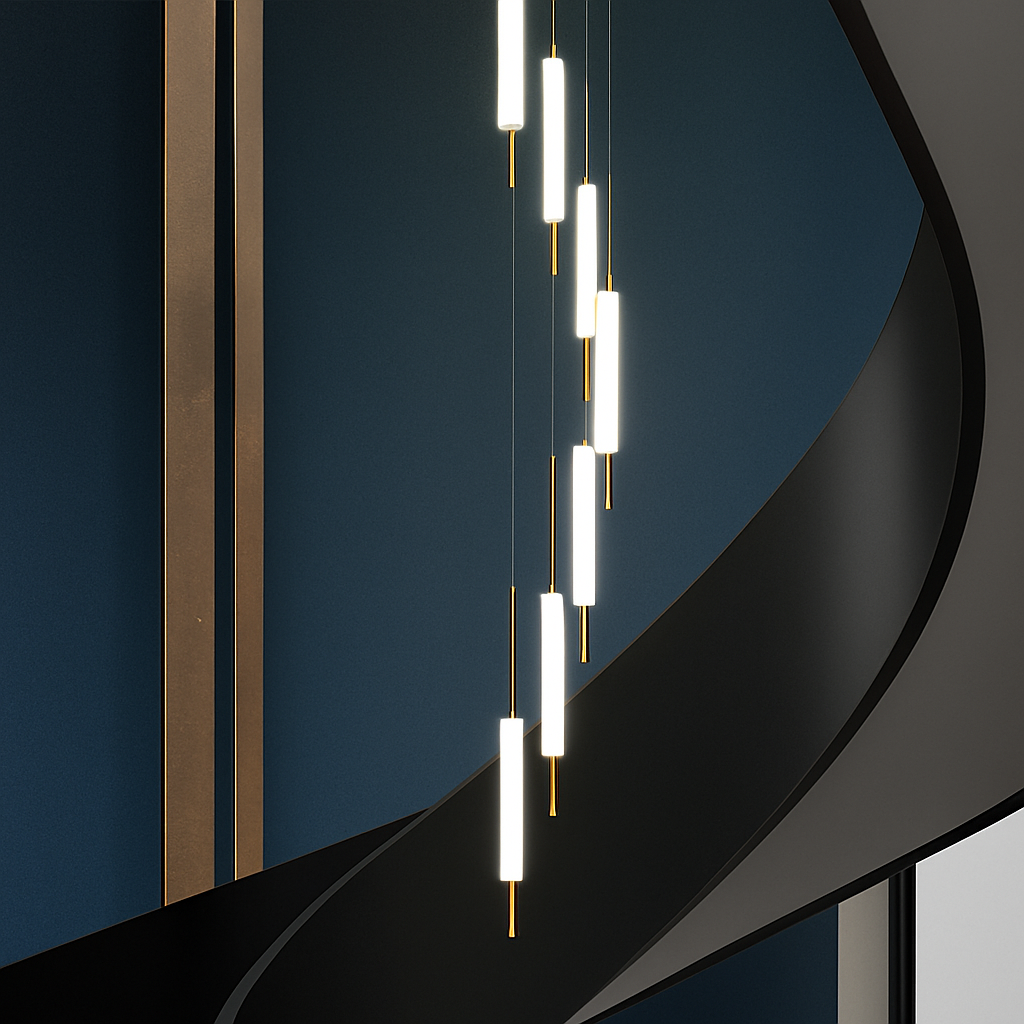 lustre led ligne longue moderne suspension villa luxe éclairage - vue 5 sur 24