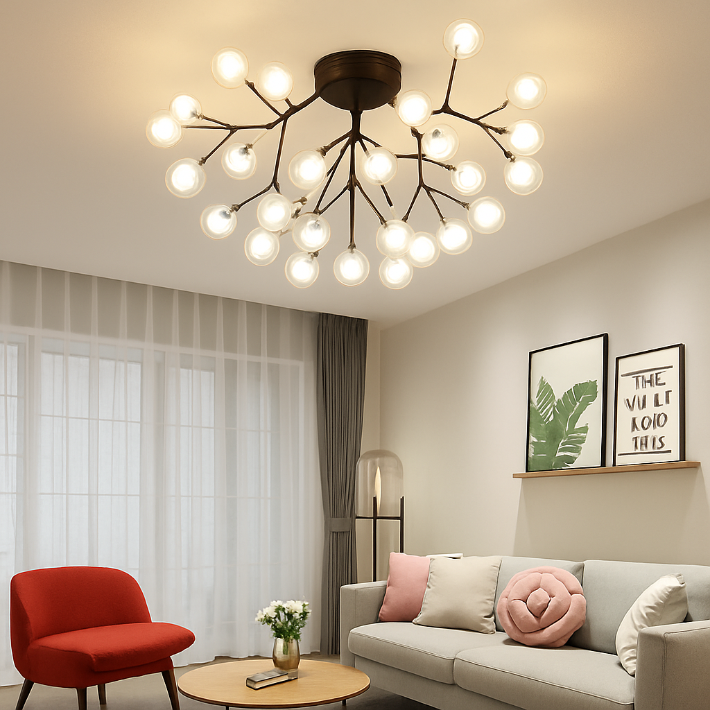 lustre à LED luciole nordique avec bulles de verre décoratives - vue 4 sur 8
