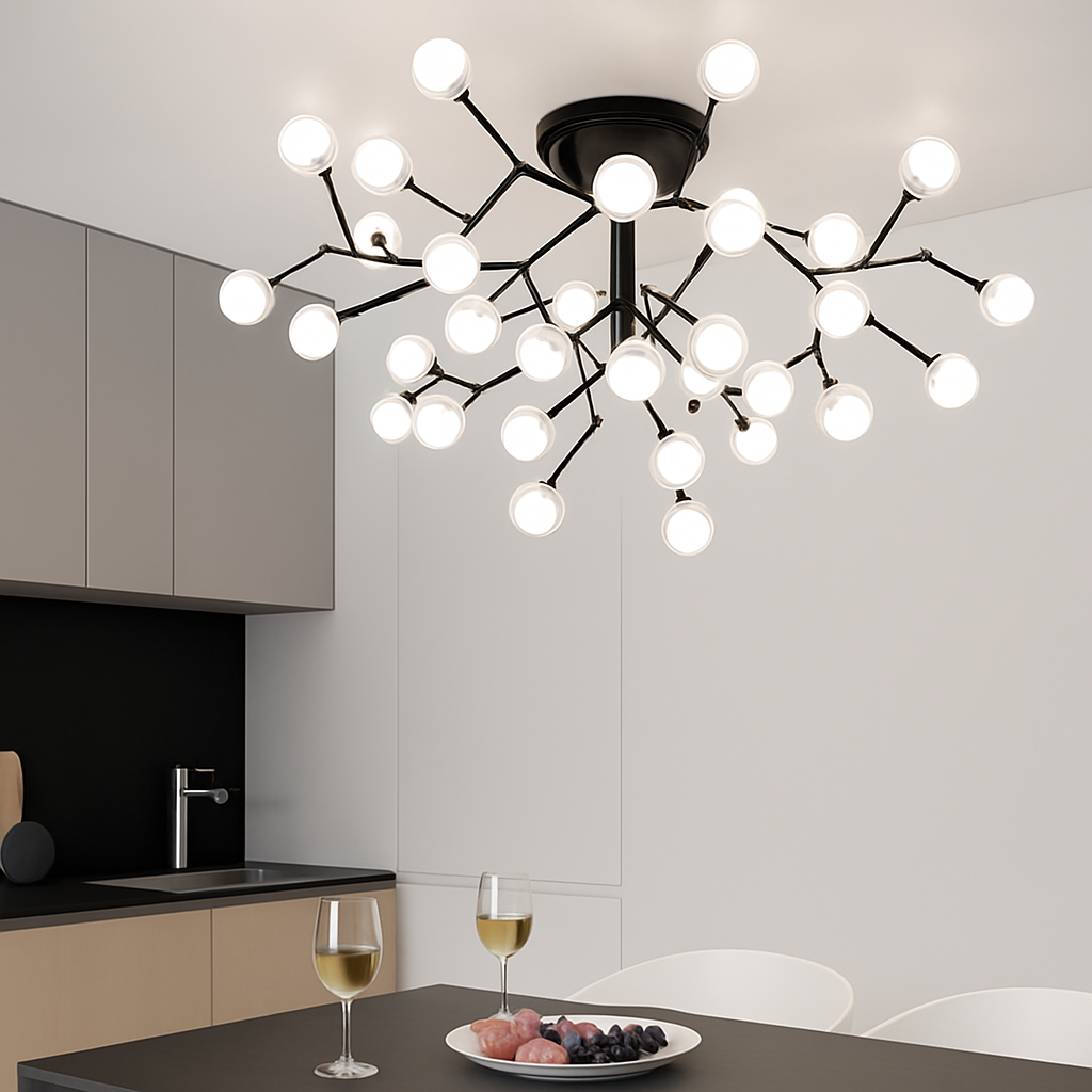 lustre à LED luciole nordique avec bulles de verre décoratives - vue 5 sur 8