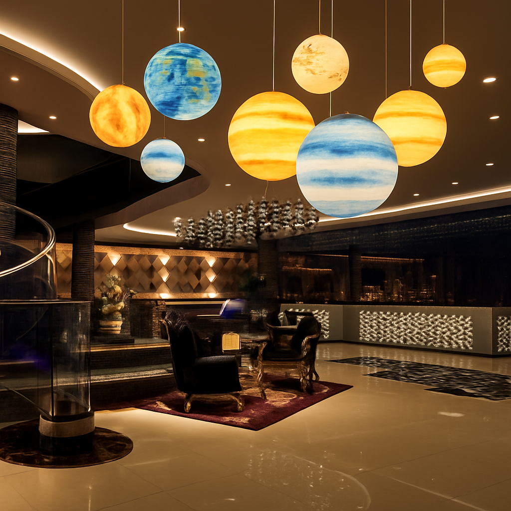 lustre moderne acrylique en forme de planète et lune - vue 4 sur 15