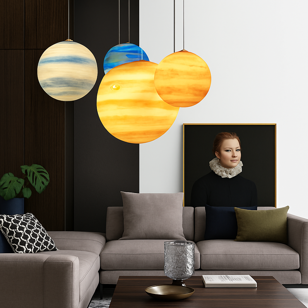 lustre moderne acrylique en forme de planète et lune - vue 6 sur 15